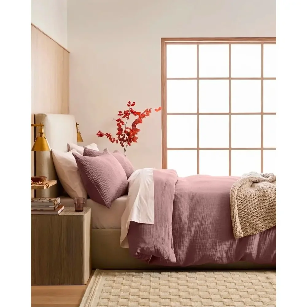 Quince Organic Cotton Airy Gauze Duvet Cover 3Pc Set Full Queen Dusty Mauve READ